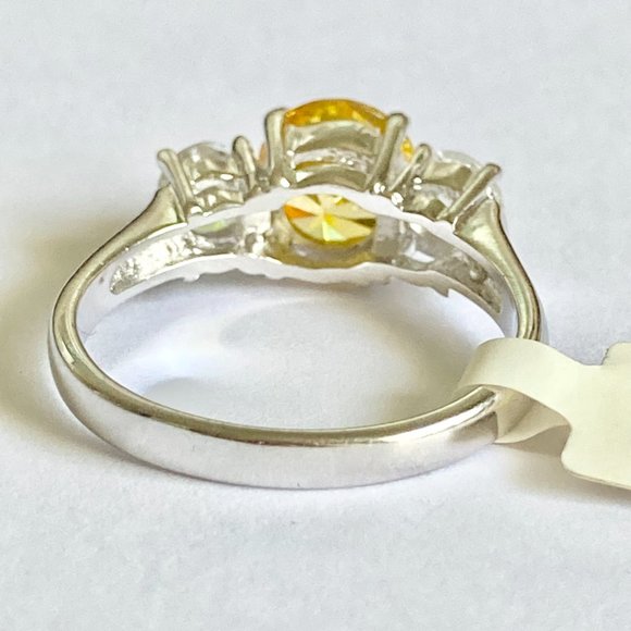 Sterling Silver Yellow Cubic Zirconia Ring Cocktail Size 9 10 Round Cut 925 - Picture 7 of 13